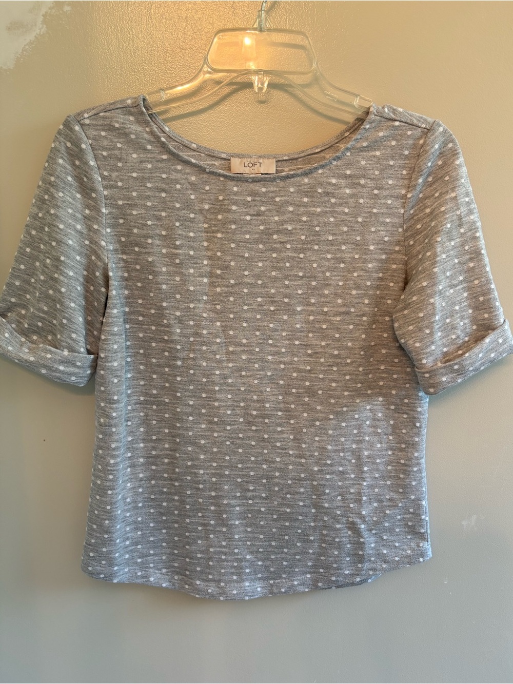 LOFT Gray Dot-Texture Short Sleeve Top - Size XS